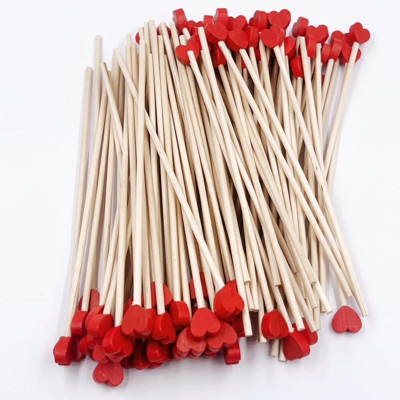 OSSIJAY 100 Piece 6Inch Rock Candy Sticks with Heart-Shaped Wooden Sticks for Lollipop, Coffee, Appetizer Skewers (Red) - Image 4